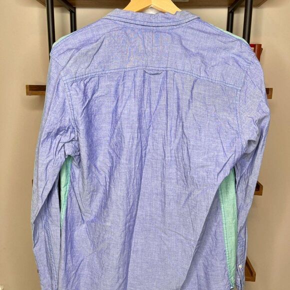 Hawkins McGill Mens Button Down Long Sleeve Shirt Green Blue Medium - Picture 2 of 4